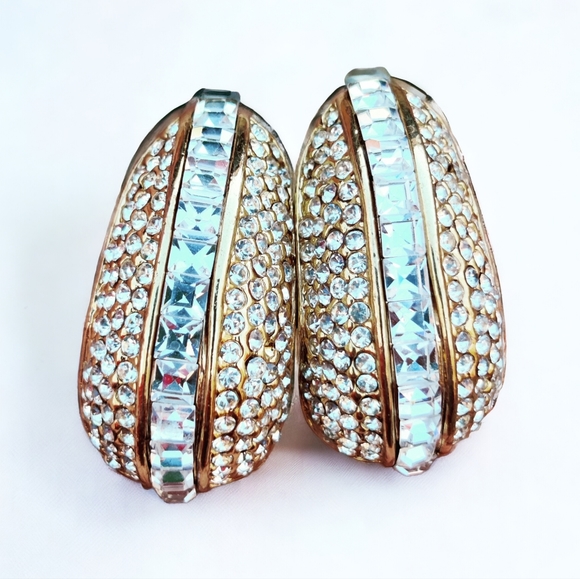 Vintage 80s runway couture large crystal earrings - Picture 1 of 15